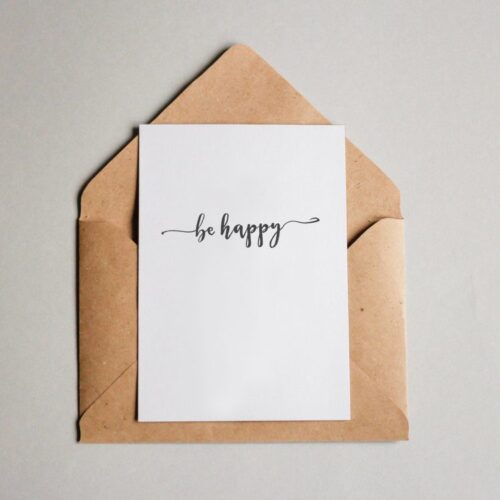 Postkarte Be Happy Grau
