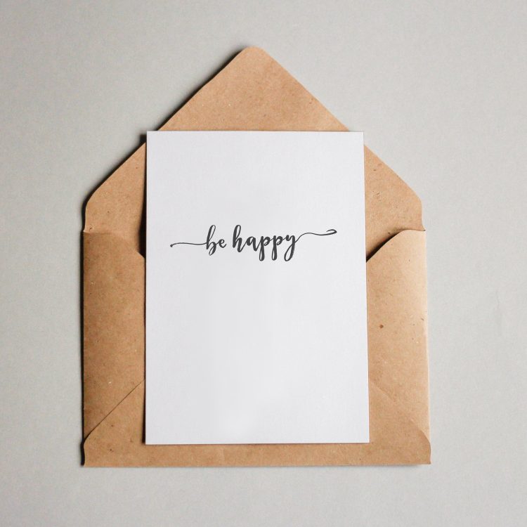 Postkarte Be Happy Grau