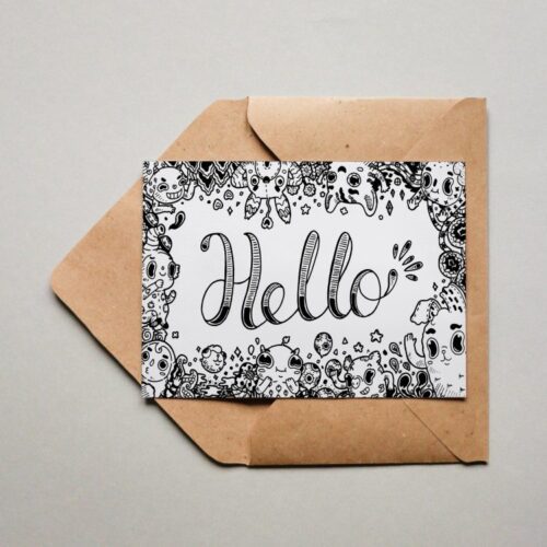 Postkarte Doodle Hello