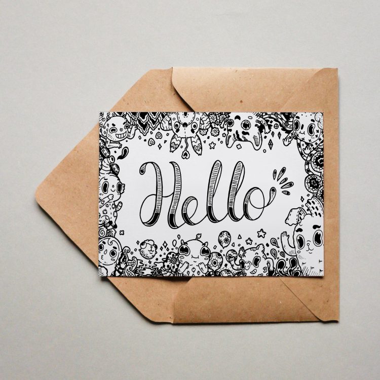 Postkarte Doodle Hello