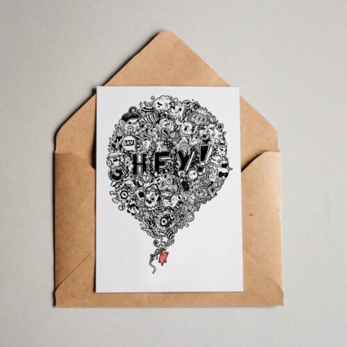 Postkarte Doodle Say Hey