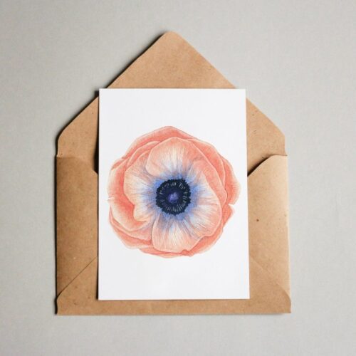 Postkarte Watercolor Blume Anemone
